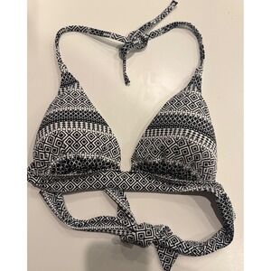 Victoria's Secret Bikini Top Black White Geometric Tribal Halter Wrap Size M